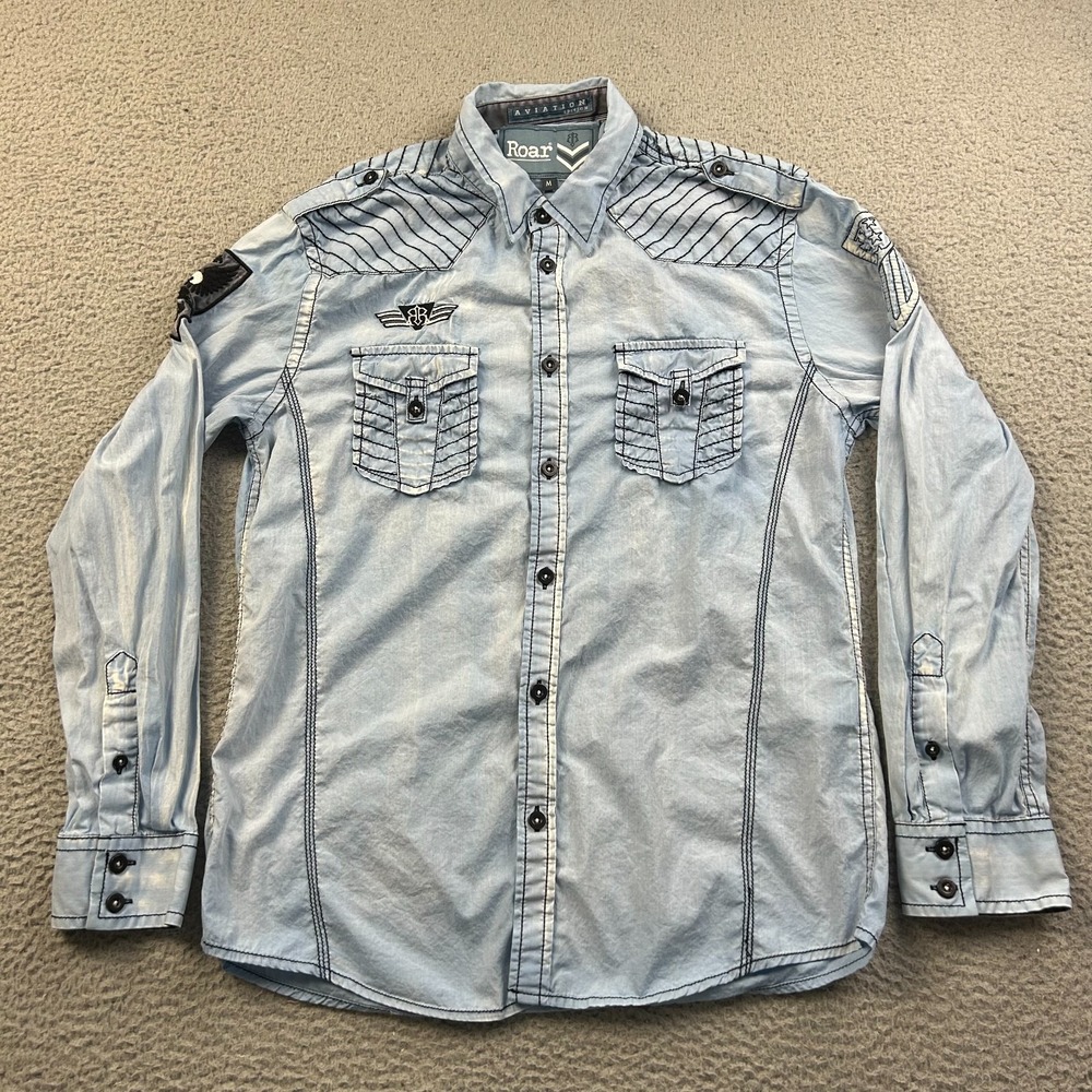 Roar Men's Aviation Edition Aces High Embroidered Button Up Shirt Size Medium